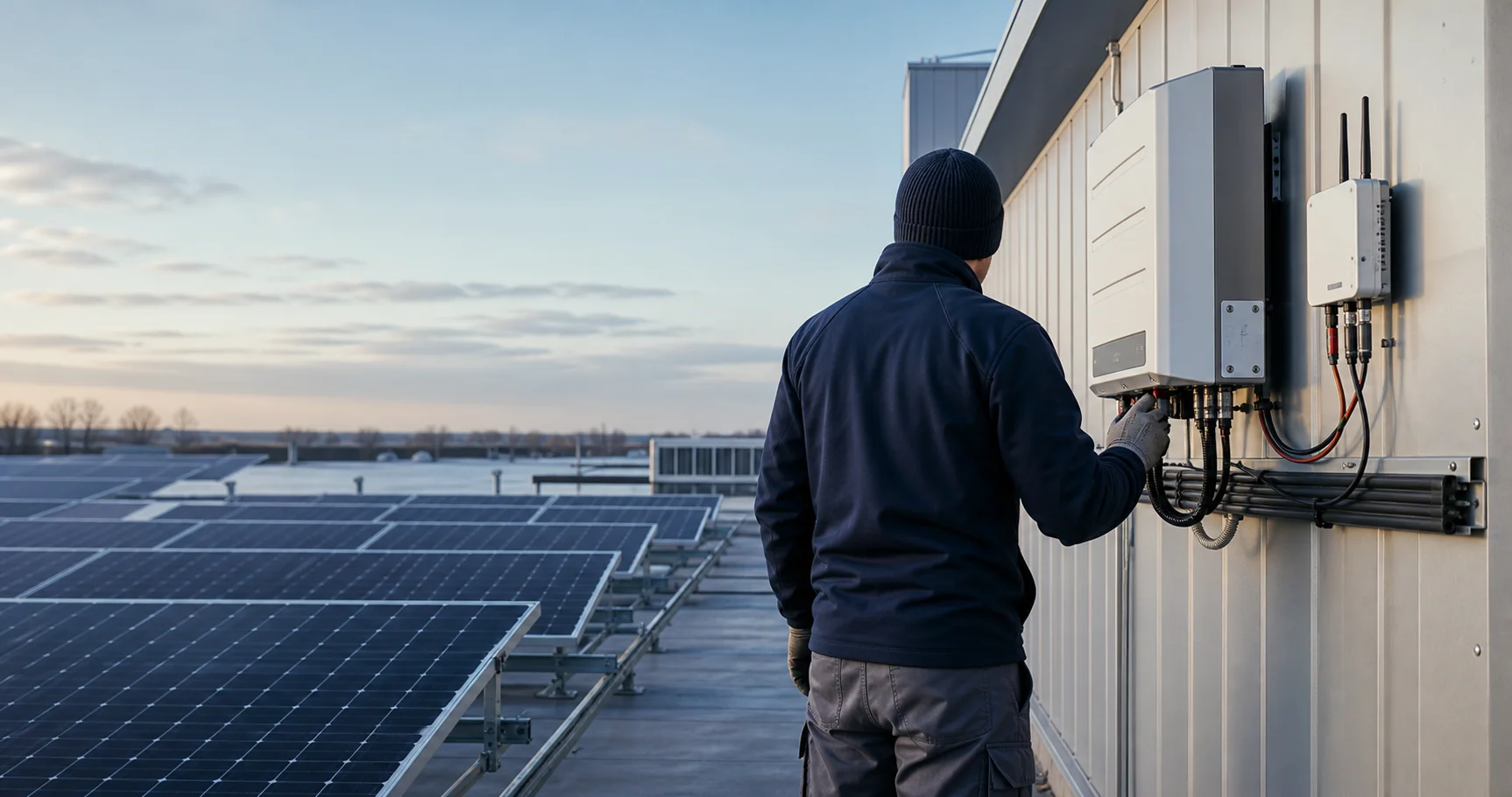 Inversor fotovoltaico conectado mediante un router celular en una cubierta solar