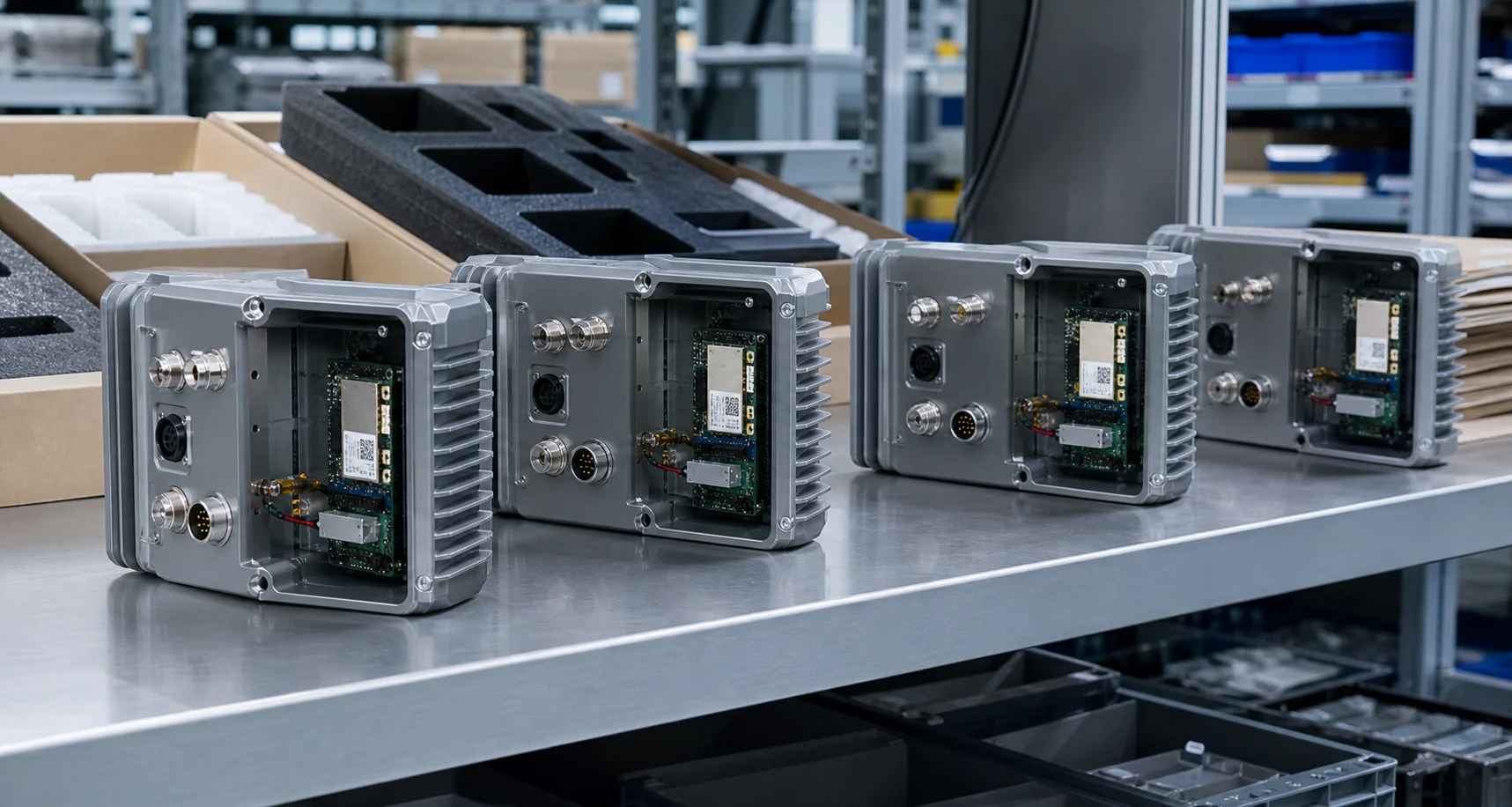 Equipo industrial abierto durante la integración de conectividad IoT en fábrica