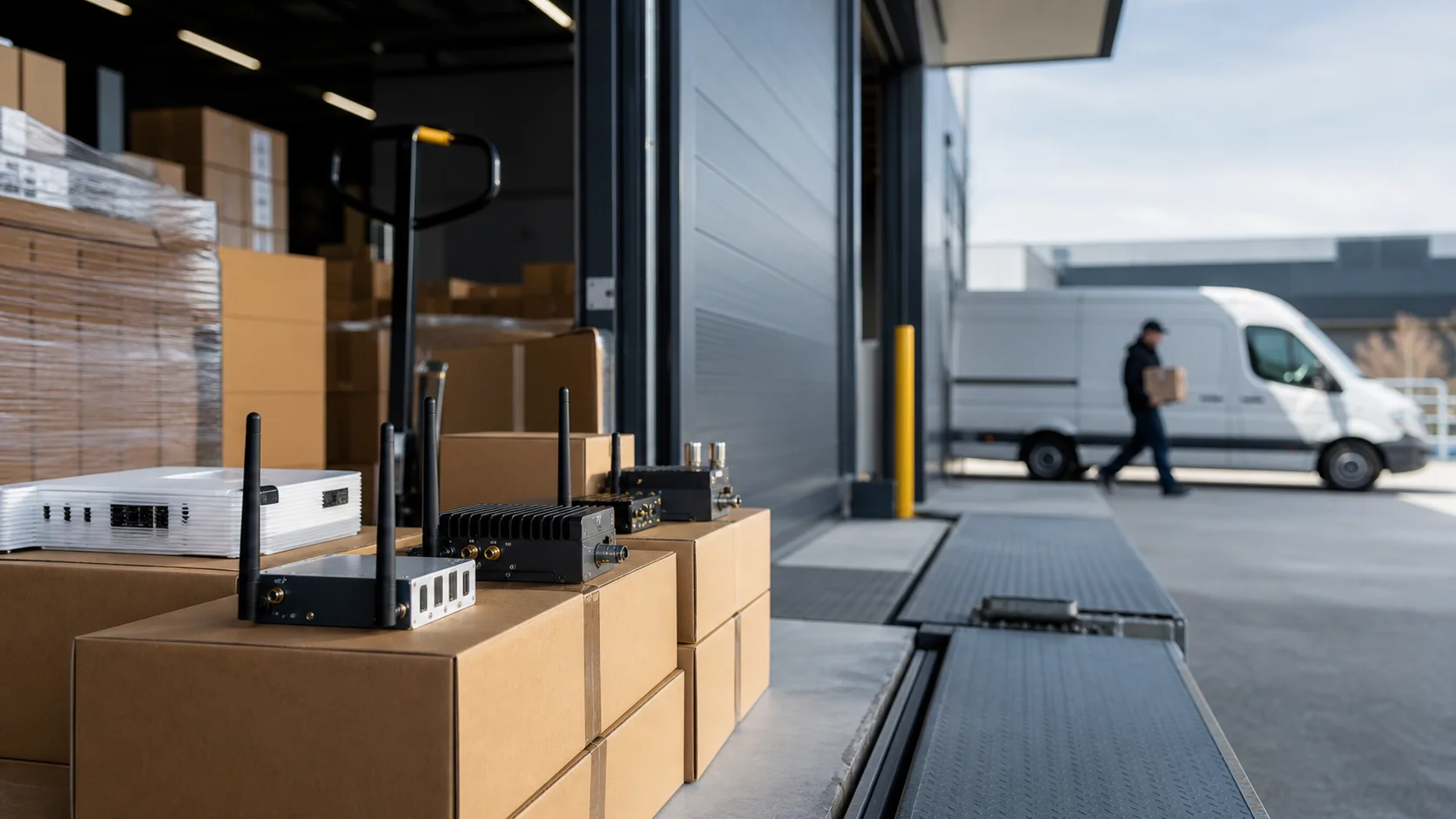 Equipos IoT preparados para distribución desde un muelle logístico