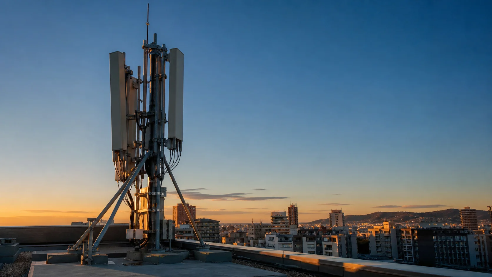 Antenas de telefonía móvil sobre una azotea urbana
