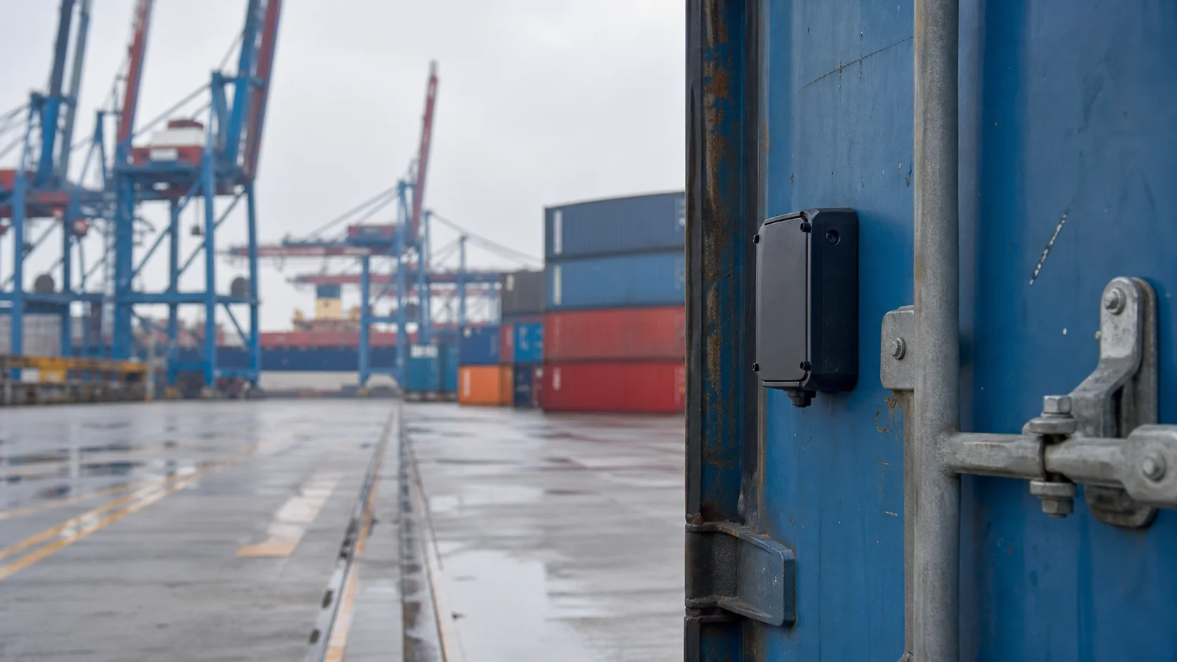 Localizador industrial instalado en un contenedor de transporte