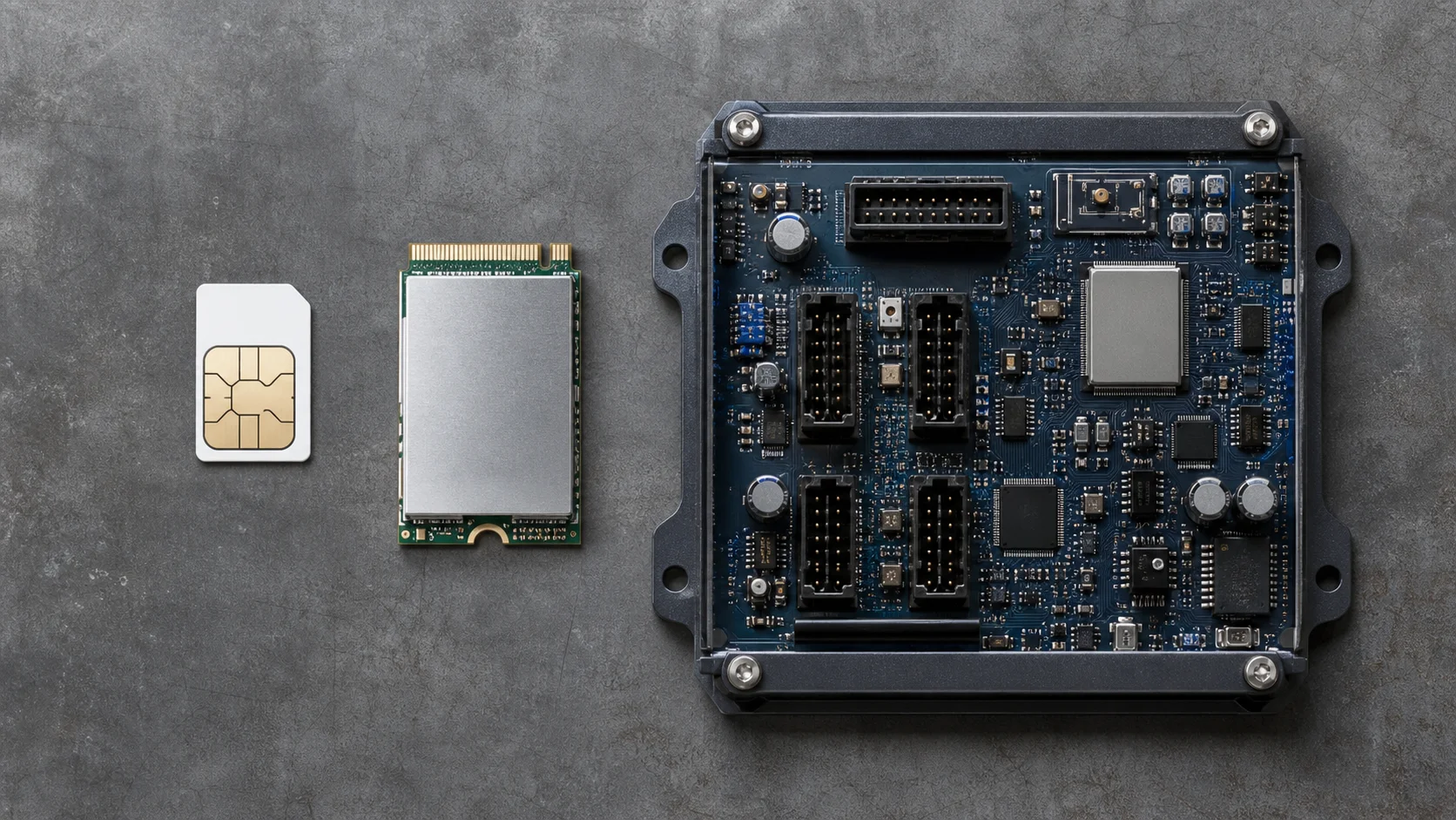 SIM estándar, módulo celular y placa de control industrial