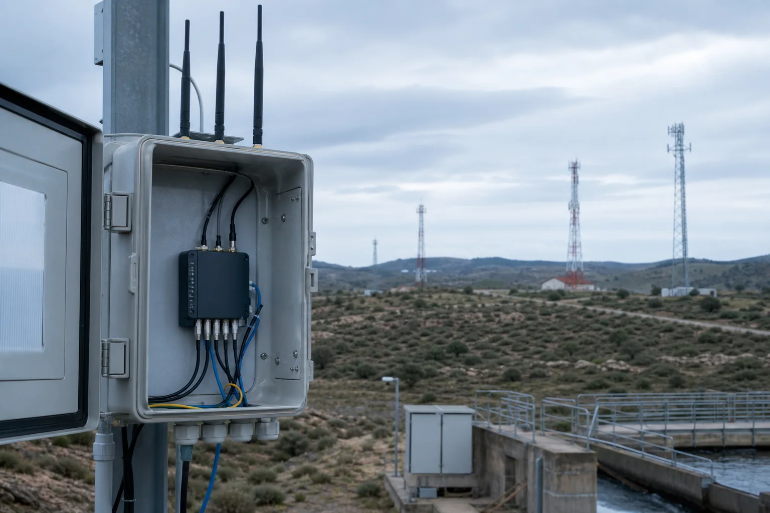 Equipo IoT instalado en una infraestructura remota con varias redes móviles disponibles