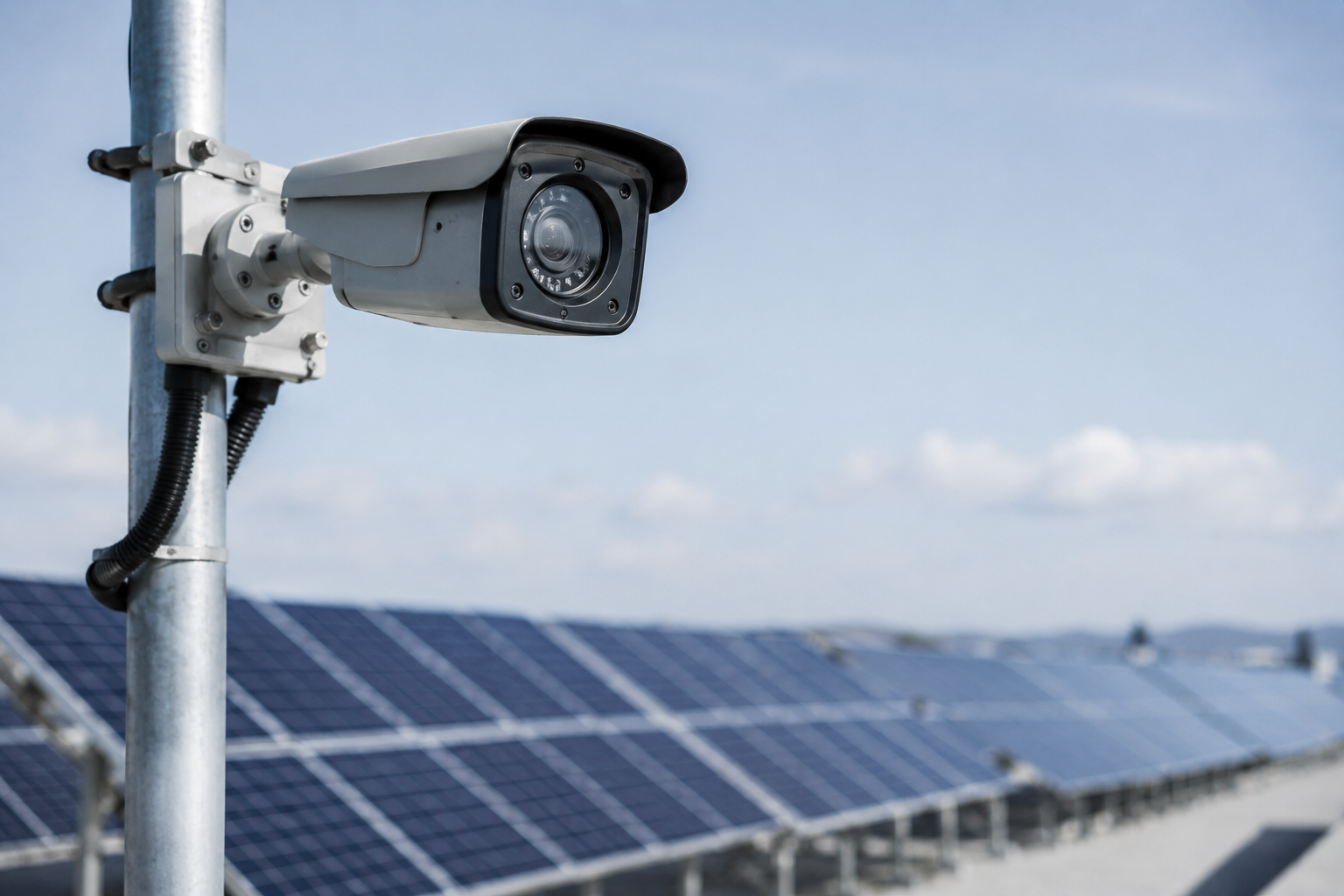 Cámara de vigilancia sobre una instalación fotovoltaica