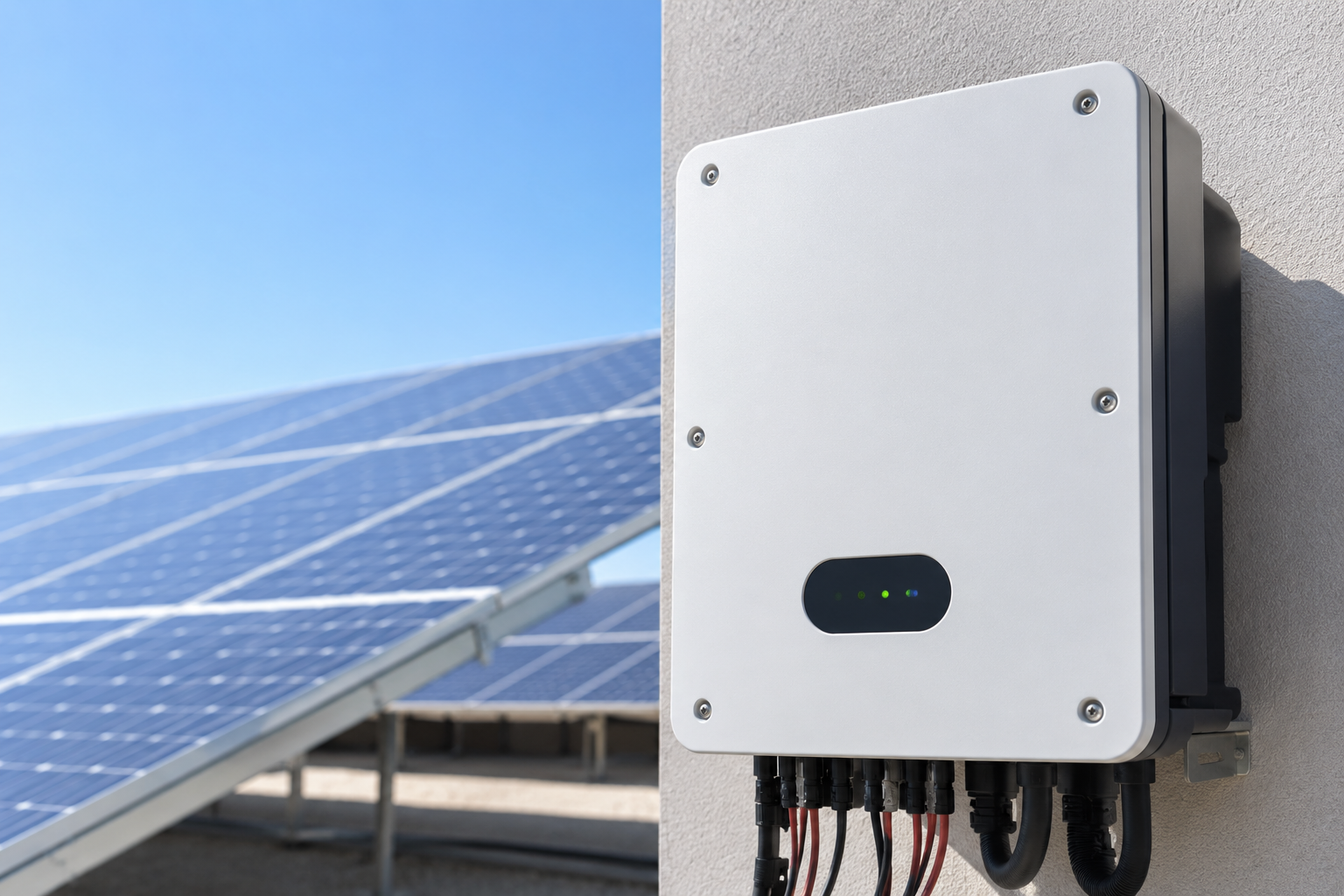 Inversor solar instalado junto a paneles fotovoltaicos